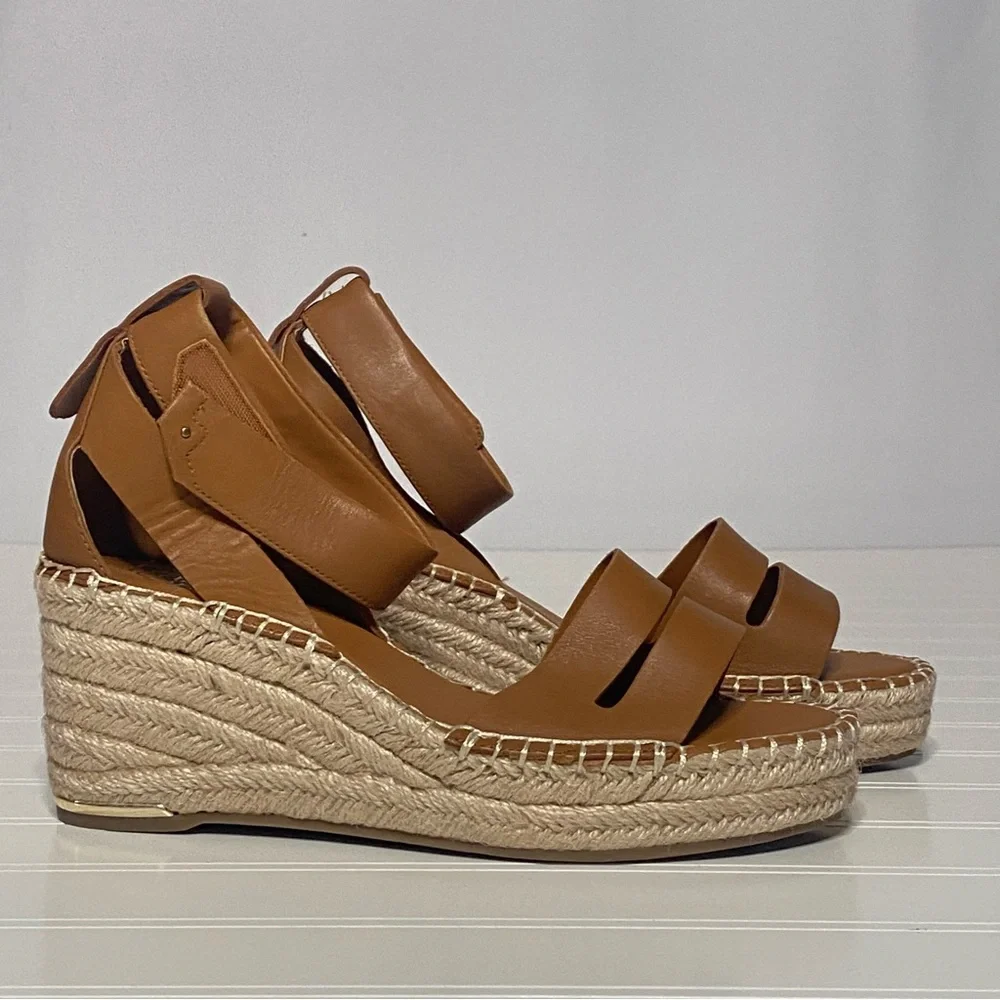 Franco Sarto Callia Wedge Sandals Tan Leather Espadrille • 8M